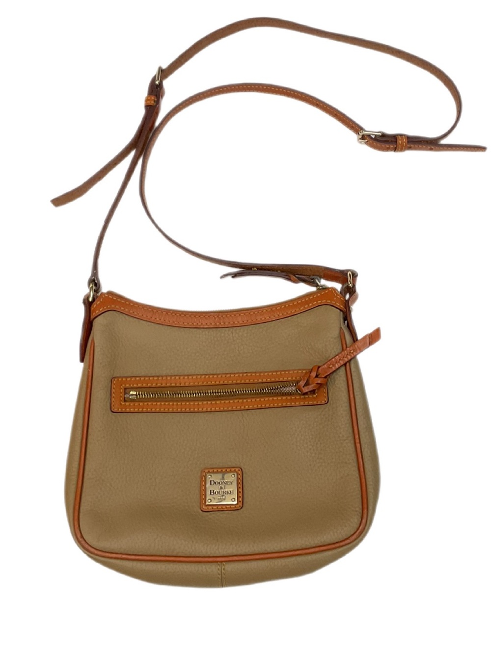 Dooney & Bourke Pebble Leather Taupe Crossbody Bag British Tan Trim